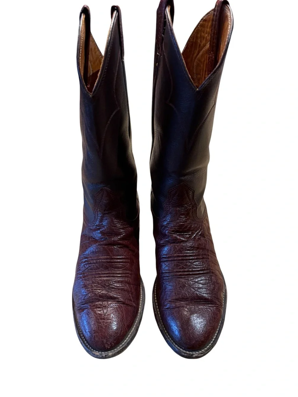 Nocona Boots Mens 7D Roper Style Western Leather Cowboy Boots in Deep Burgundy